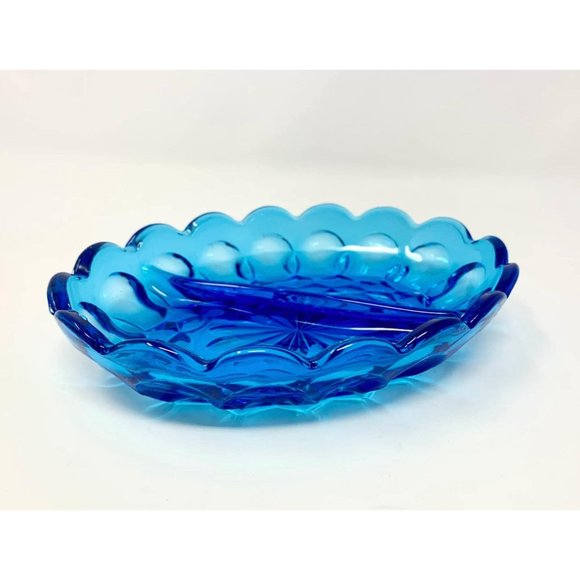 Anchor Hocking Fairfield Aqua Blue Dish Set - Double Handed Candy Dish Bowl - Picture 5 of 7